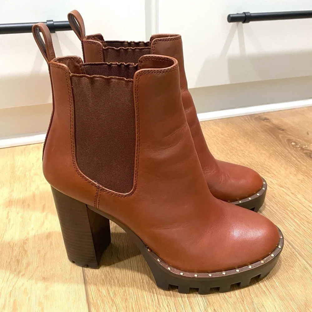 ANTONIO MELANI Boots Brown Paiva Chelsea Ankle Leather Booties Women’s 7.5 Heel